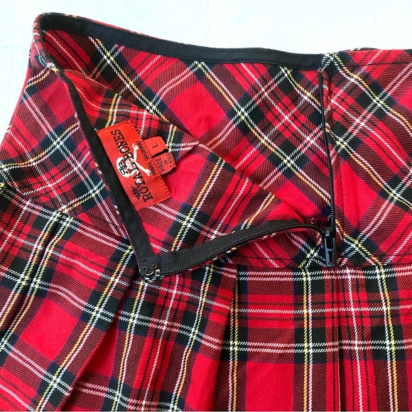 Royal Bones Y2K mall goth punk red black plaid tartan check pleated mini skirt - Picture 7 of 7